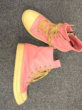 Rick Owens Pink High-Top Leather Sneakers with Cream Soles